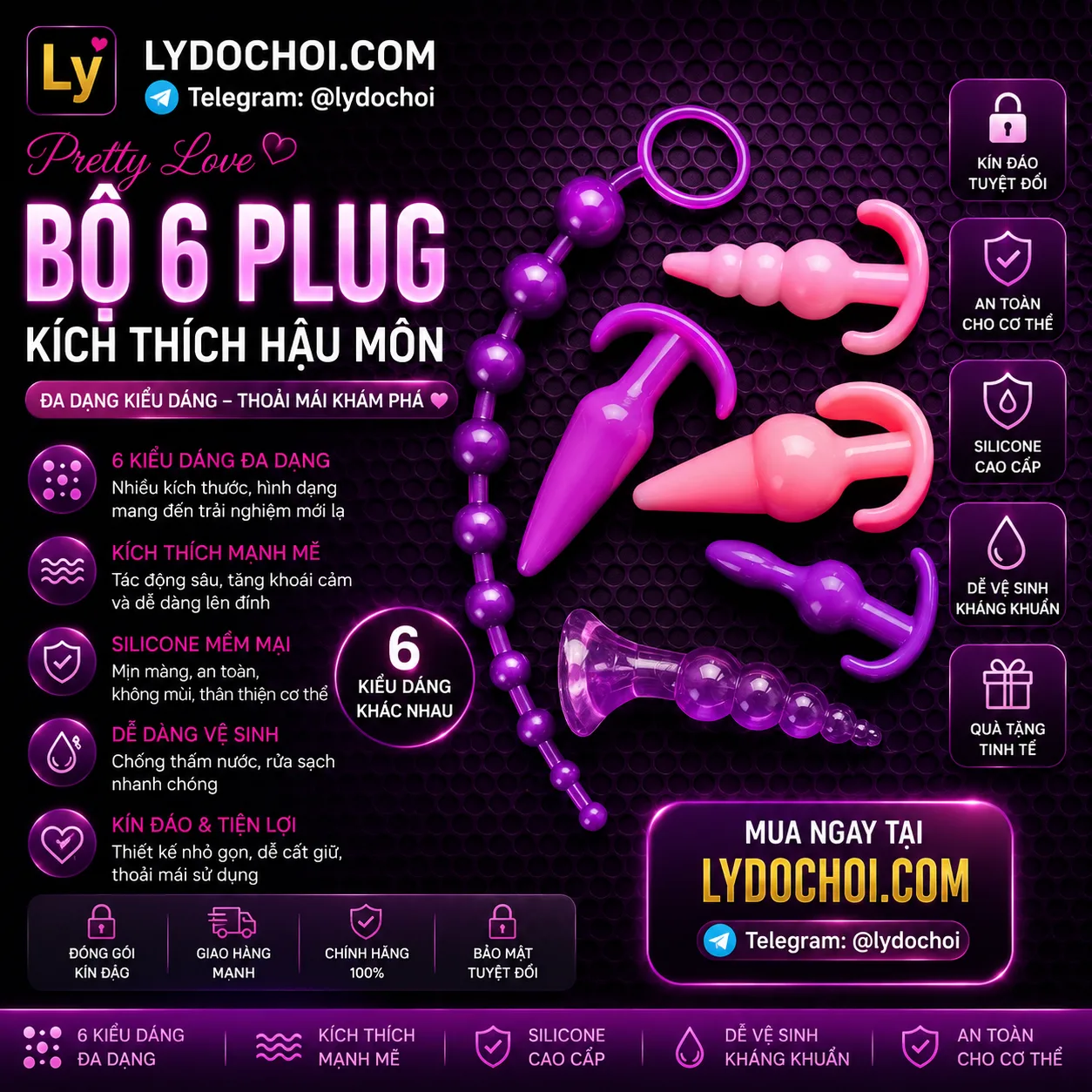 Phích Cắm Hậu Môn Dùng Là Phê Với Bộ Dụng Cụ 6 Món