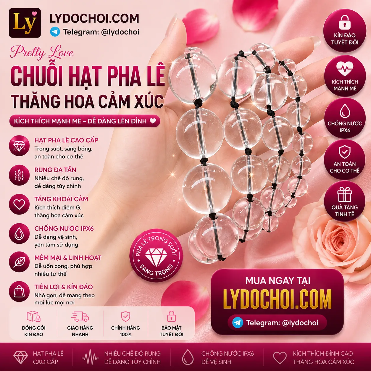 Chuỗi Hạt Kích Thích Hậu Môn Bằng Pha Lê - Nhiều Size