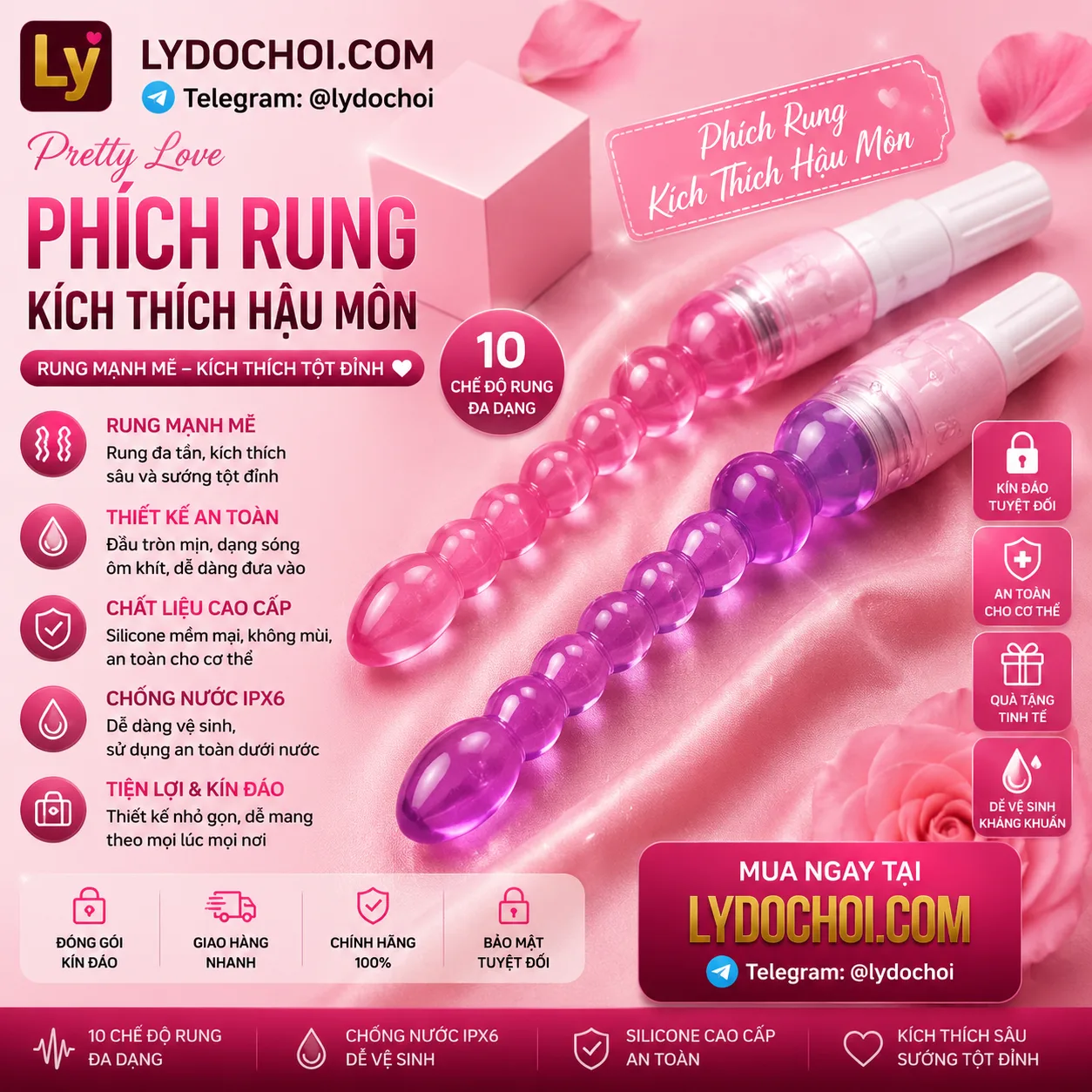 Phích Hậu Môn Xoắn Bi Có Rung Kích Thích Với 10 Chế Độ