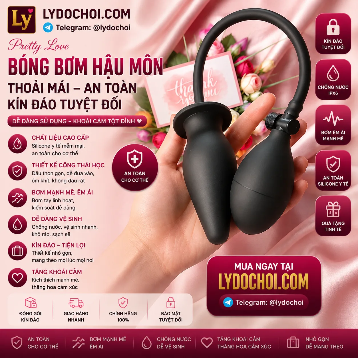 Dụng Cụ Bơm Hơi Nong Giãn Nở Hậu Môn Silicon Mềm Mịn